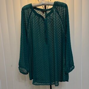 Banana Republic Green Dot Swiss-Clip Peasant Blouse - Size Large ☘️